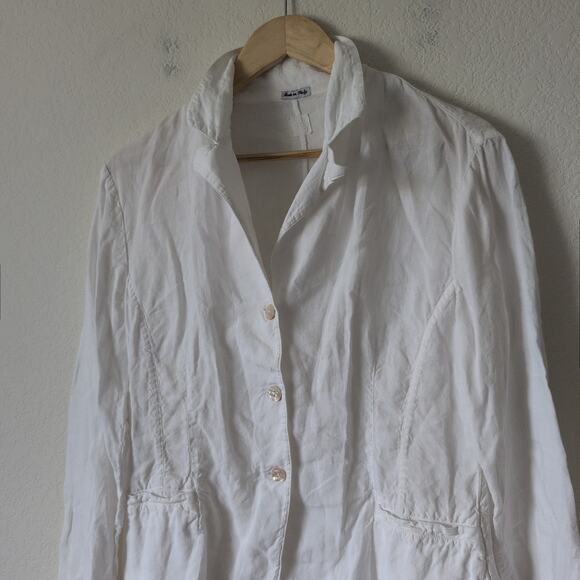 Made in Italy 100% Linen Flax Blazer Jacket Top White Size 46 US 10 - Classy - Picture 7 of 11